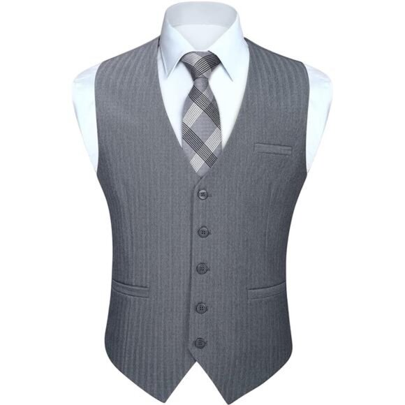 Men's Suit Vest Formal Slim Fit Grey - Picture 1 of 6